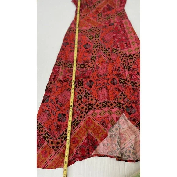 Free People Women Red Multicolor Printed Blakely Tulip Maxi Boho Dress Size M - Picture 4 of 10